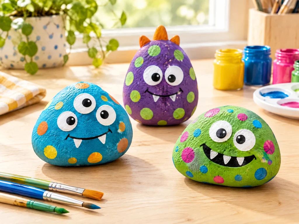 Painted monster rocks for Halloween