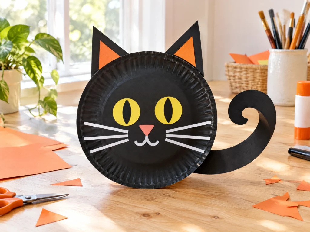 Paper plate black cat craft