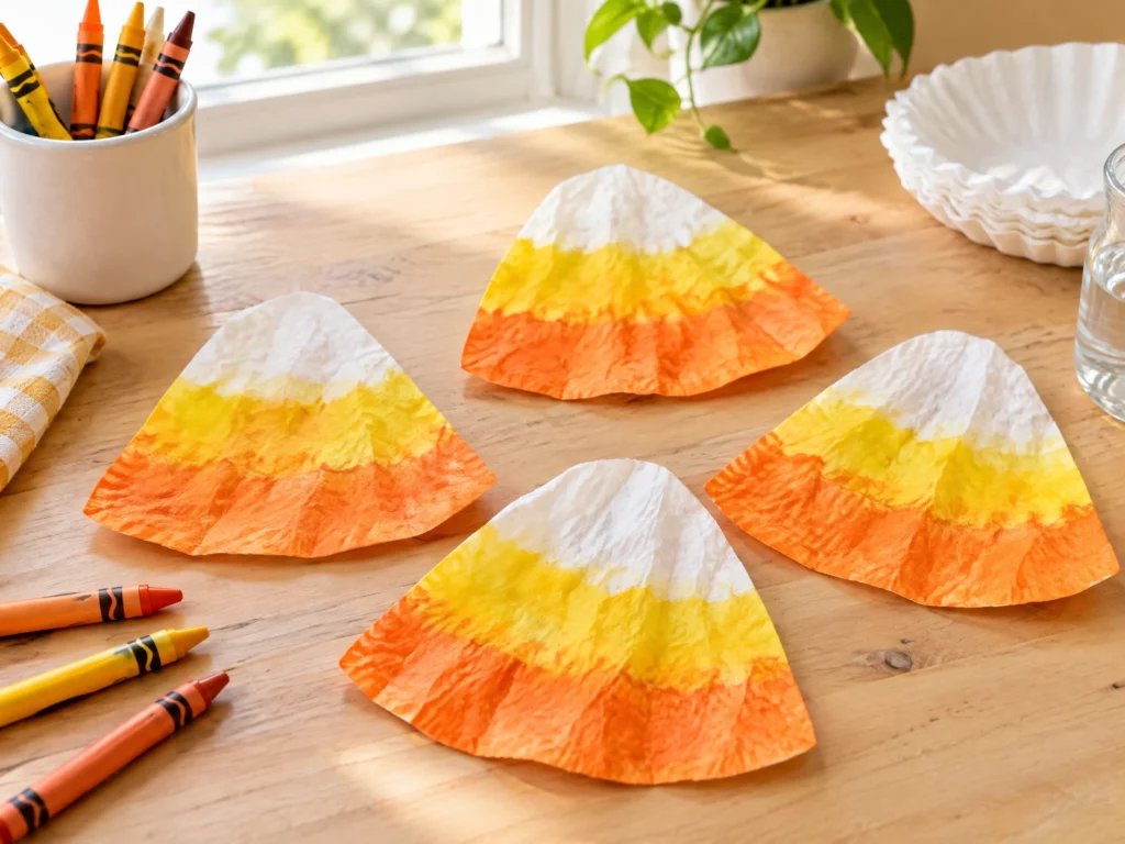 Coffee filter candy corn craft