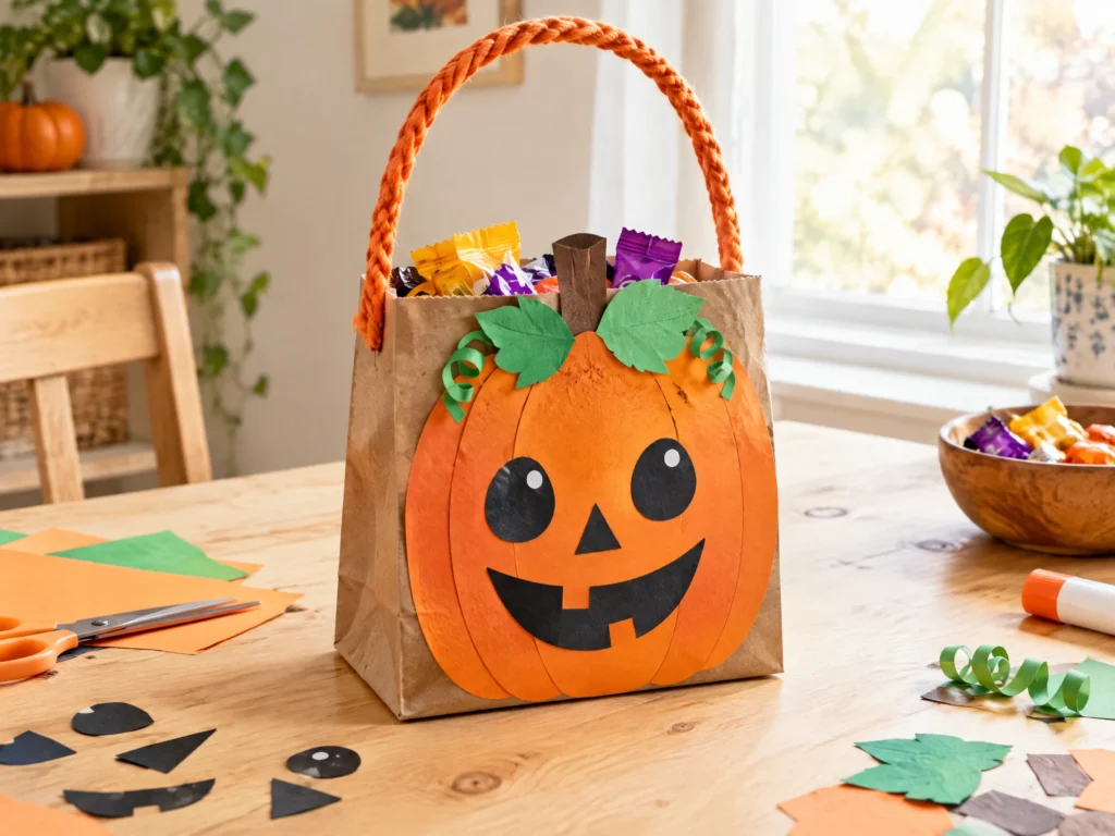 Paper bag trick-or-treat basket craft