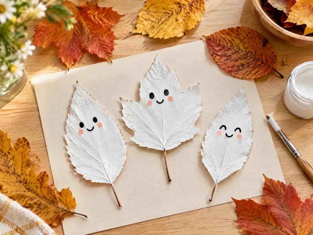 Leaf ghost Halloween craft
